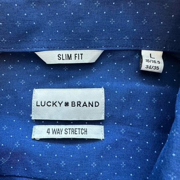 Lucky Brand Men’s NWT Blue Geometric Print Long Sleeve Button Up Shirt Large - Picture 3 of 7